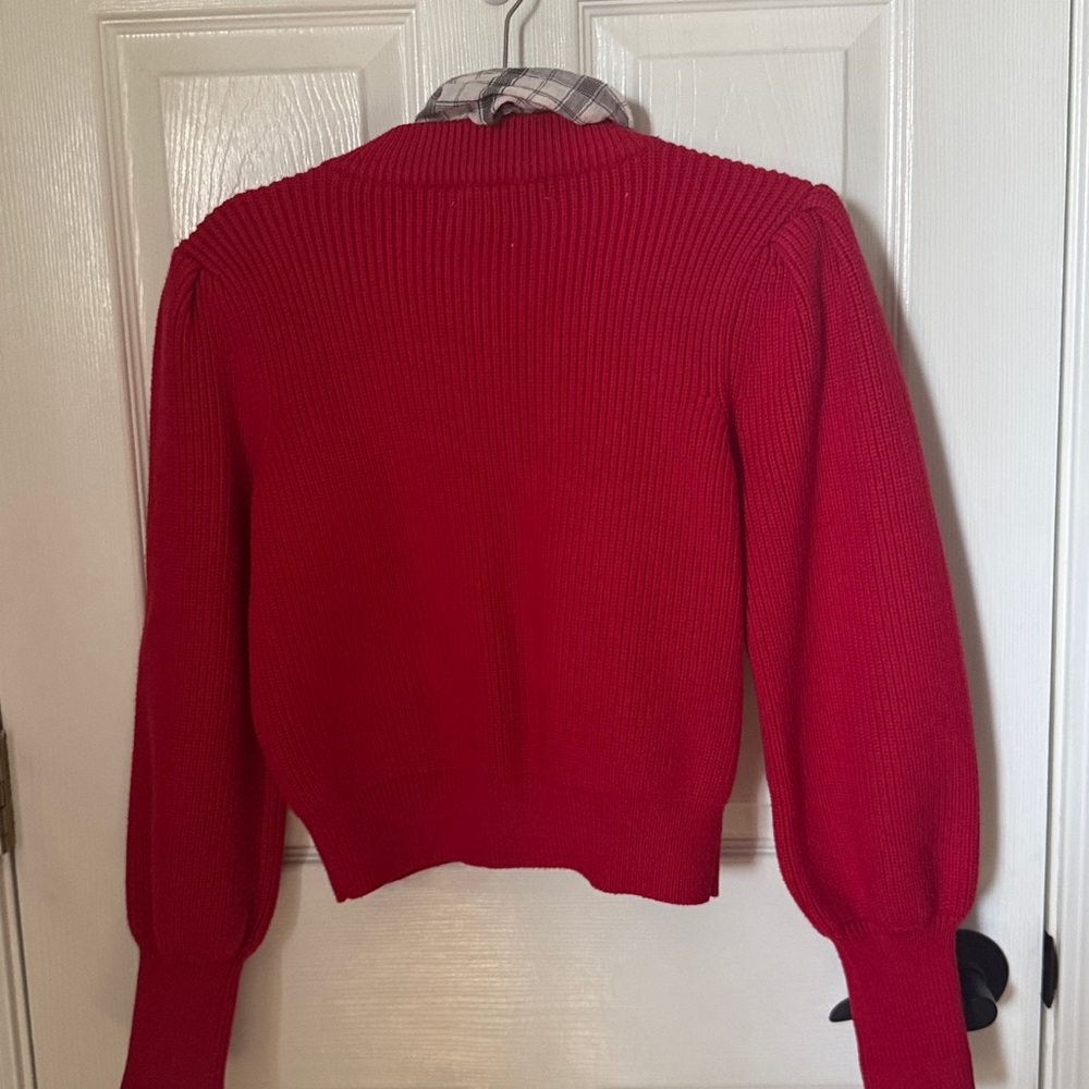 dolan Bright Red Ribbed Button Cardigan - Picture 2 of 4